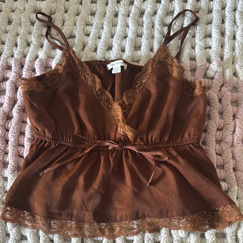 Brown Lace Trim Women's Top